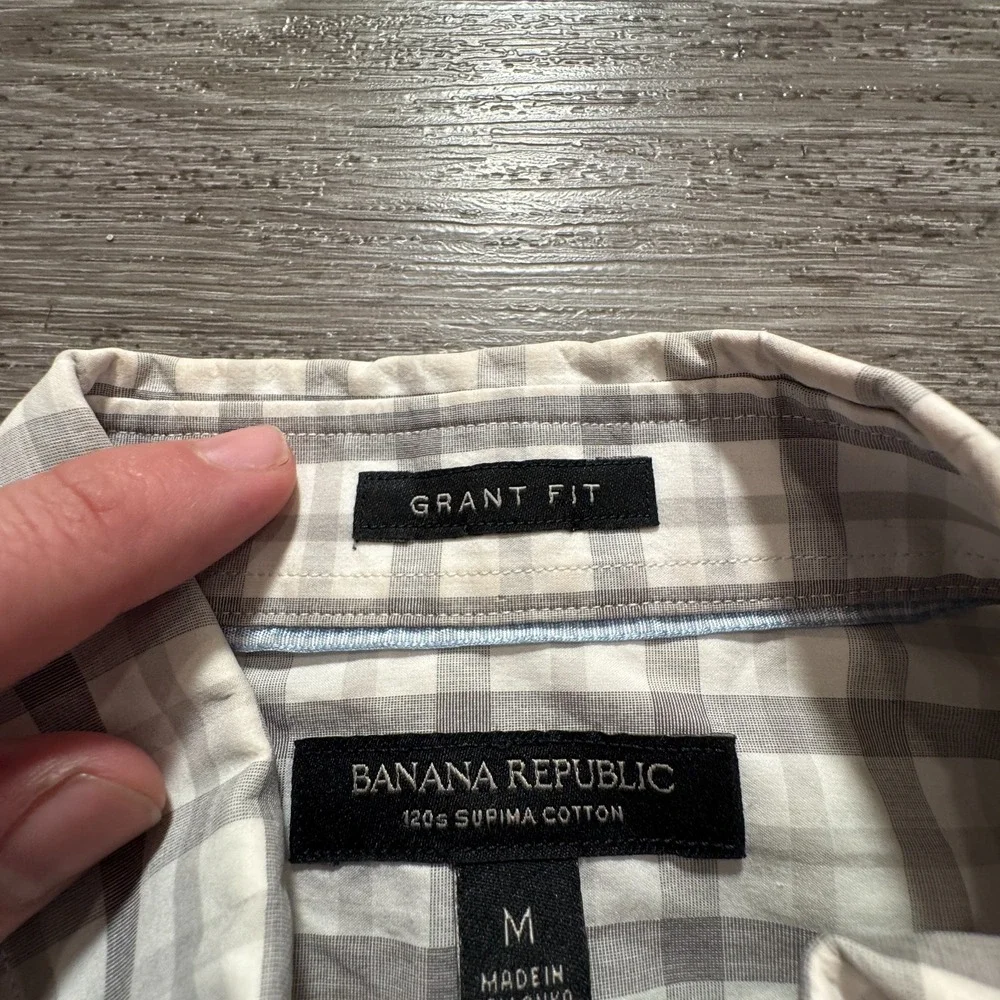 Banana Republic Shirt Mens‎ M Gray Supima Cotton Grant Fit Plaid Casual Preppy